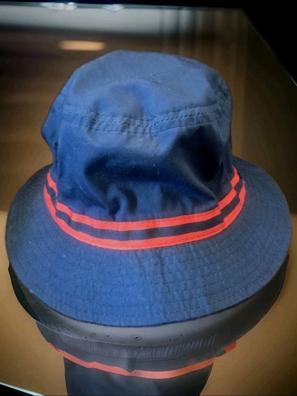 Classic Navy Bucket Hat with Red Stripe